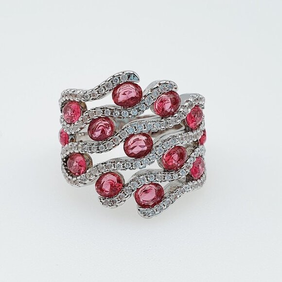 🎁 925 Silver Plated Stylish Red CZ Diamond Ring, FB16FA1103 - Picture 3 of 3